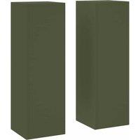 Berkfield Home Outdoor Plant Stands Pillar 2 pcs Olive Green 24x24x75 cm Steel | Size: 24 x 24 x 75 cm