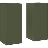 Berkfield Home Outdoor Plant Stands Pillar 2 pcs Olive Green 24x24x55 cm Steel | Size: 24 x 24 x 55 cm