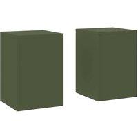 Berkfield Home Outdoor Plant Stands Pillar 2 pcs Olive Green 24x24x35 cm Steel | Size: 24 x 24 x 35 cm
