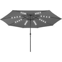 Berkfield Home Outdoor Parasol with LED Lights & Metal Pole 400 cm Anthracite in Dark Grey