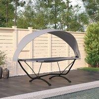 Berkfield Home Outdoor Lounge Bed with Canopy Grey Steel & Oxford Fabric