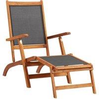 Berkfield Home Outdoor Deck Chair Solid Acacia Wood & Textilene in Brown