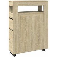 Berkfield Home Narrow Bathroom Cabinet with Wheels Sonoma Oak Engineered Wood in Light Tan