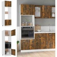 Berkfield Home Microwave Cabinet Smoked Oak 60x57x207 cm Engineered Wood in Brown | Size: 60 x 57 x 207 cm