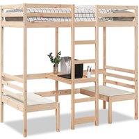 Berkfield Home Loft Bed Frame with Desk & Chairs 75x190cm Solid Wood Pine in Light Brown | Size: 75x190 cm