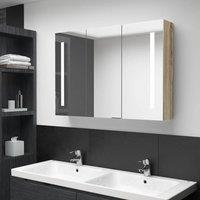 Berkfield Home LED Bathroom Mirror Cabinet 89x14x62 cm Oak in Light Tan | Size: 89 x 14 x 62 cm