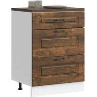 Berkfield Home Kitchen Base Cabinet Kalmar Smoked Oak Engineered Wood in Brown