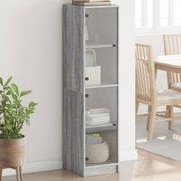 Berkfield Home Highboard with Glass Doors Grey Sonoma 35x37x142 cm | Size: 35 x 37 x 142 cm