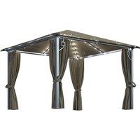 Berkfield Home Gazebo with Curtain&LED String Lights 3x3 m Taupe Aluminium