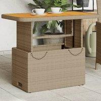 Berkfield Home Garden Table Beige 90x55x71 cm Poly Rattan & Acacia Wood | Size: 90 x 55 x 71 cm