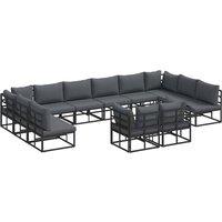 Berkfield Home Garden Sofa Set with Cushion with Pillow 12 pcs Black Aluminium