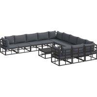 Berkfield Home Garden Sofa Set with Cushion with Pillow 12 pcs Black Aluminium