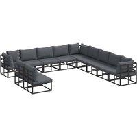 Berkfield Home Garden Sofa Set with Cushion with Pillow 11 pcs Black Aluminium
