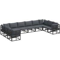 Berkfield Home Garden Sofa Set with Cushion with Pillow 10 pcs Black Aluminium