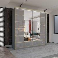 Sliding Wardrobes 4U Modern Gloss Wardrobe with LED Light & Mirror Doors 203220cm in Grey