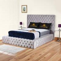 UK Bed Furniture Ambassador Upholstered Bed Frame with 54-inch Headboard - Slatted Base in Silver | Size: Single