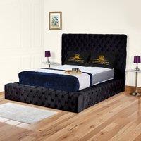 UK Bed Furniture Ambassador Upholstered Bed Frame with 54-inch Headboard - Slatted Base in Black | Size: Single