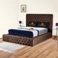 UK Bed Furniture Ambassador Upholstered Bed Frame with 54-inch Headboard - Slatted Base in Brown | Size: Single