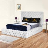 UK Bed Furniture Ambassador Upholstered Bed Frame with 54-inch Headboard - Slatted Base in White | Size: Single