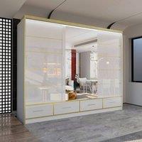 Sliding Wardrobes 4U Modern High Gloss Wardrobe with LED Light & Mirror Doors 253220cm in White