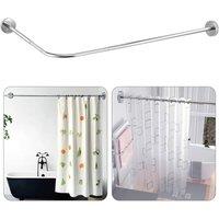 SPETLEK L Shape Shower Rail Rods Curtain Rod Wall Mounted Curved Bath Pole in Silver