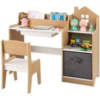 Costway Kids Study Desk & Chair Set Children Study Table w/Shelves in Natural