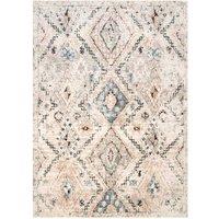 Kukoon Beige Navy Blue Distressed Aztec Motif Area Rug | Size: 160 cm x 230 cm