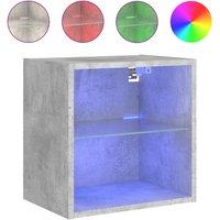Berkfield Home Bedside Cabinet with LED Lights Wall-mounted Concrete Grey