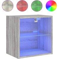 Berkfield Home Bedside Cabinet with LED Lights Wall-mounted Grey Sonoma