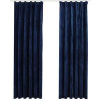 Berkfield Home Blackout Curtains 2 pcs with Hooks Velvet Dark Blue 140x225 cm