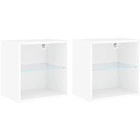 Berkfield Home Bedside Cabinets with LED Lights Wall-mounted 2 pcs White