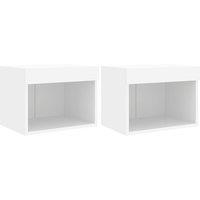 Berkfield Home Bedside Cabinets with LED Lights Wall-mounted 2 pcs White
