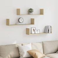 Berkfield Home Wall Shelves 3 pcs Sonoma Oak 80x18x18 cm Engineered Wood in Light Brown | Size: 80 x 18 x 18 cm