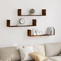 Berkfield Home Wall Shelves 3 pcs Smoked Oak 80x18x18 cm Engineered Wood in Brown | Size: 80 x 18 x 18 cm