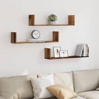 Berkfield Home Wall Shelves 3 pcs Old Wood 80x18x18 cm Engineered Wood in Brown | Size: 80 x 18 x 18 cm