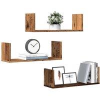 Berkfield Home Wall Shelves 3 pcs Old Wood 58x18x18 cm Engineered Wood in Brown | Size: 58 x 18 x 18 cm