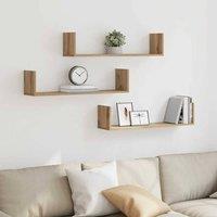 Berkfield Home Wall Shelves 3 pcs Artisian Oak 80x18x18 cm Engineered Wood in Brown | Size: 80 x 18 x 18 cm