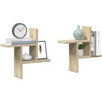 Berkfield Home Wall Shelves 2 pcs Sonoma Oak 38x12x38 cm Engineered Wood in Light Tan | Size: 38 x 12 x 38 cm