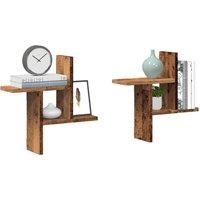 Berkfield Home Wall Shelves 2 pcs Old Wood 38x12x38 cm Engineered Wood in Brown | Size: 38 x 12 x 38 cm
