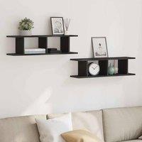 Berkfield Home Wall Shelves 2 pcs Black Oak 75x18x20 cm Engineered Wood | Size: 75 x 18 x 20 cm