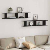 Berkfield Home Wall Shelves 2 pcs Black Oak 105x18x20 cm Engineered Wood | Size: 105 x 18 x 20 cm