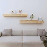 Berkfield Home Wall Shelves 2 pcs 80x12x9 cm Solid Wood Pine in Light Tan | Size: 80 x 12 x 9 cm