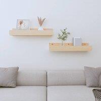 Berkfield Home Wall Shelves 2 pcs 50x12x9 cm Solid Wood Pine in Light Tan | Size: 50 x 12 x 9 cm