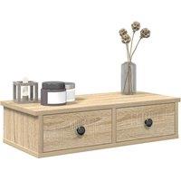 Berkfield Home Wall Shelf with Drawers Sonoma Oak 60x25x15 cm Engineered Wood in Light Brown | Size: 60 x 25 x 15 cm