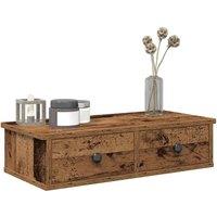 Berkfield Home Wall Shelf with Drawers Old Wood 60x25x15 cm Engineered Wood in Brown | Size: 60 x 25 x 15 cm