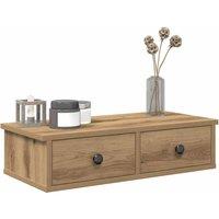 Berkfield Home Wall Shelf with Drawers Artisian Oak 60x25x15 cm Engineered Wood in Brown | Size: 60 x 25 x 15 cm