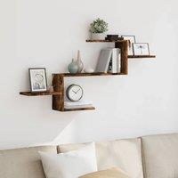 Berkfield Home Wall Shelf Smoked Oak 104x15x49 cm Engineered Wood in Brown | Size: 104 x 15 x 49 cm