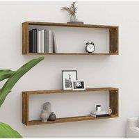 Berkfield Home Wall Cube Shelves 2 pcs Smoked Oak 100x15x30 cm Engineered Wood in Brown | Size: 100 x 15 x 30 cm