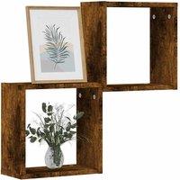 Berkfield Home Wall Cube Shelves 2 pcs Smoked Oak 30x15x30 cm in Brown | Size: 30 x 15 x 30 cm