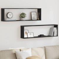 Berkfield Home Wall Cube Shelves 2 pcs Black Oak 100x15x30 cm Engineered Wood | Size: 100 x 15 x 30 cm